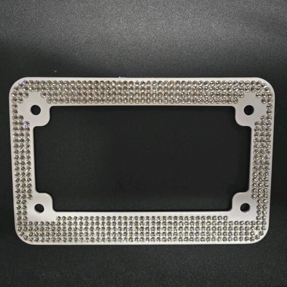 Motorcycle Bling License Plate Frame‎ Stainless Steel Rhinestone White Bedazzled - Picture 3 of 6